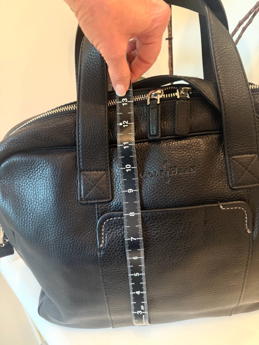 Cole Haan Black Leather Briefcase Work Bag with Shoulder Strap. New. - Picture 9 of 12